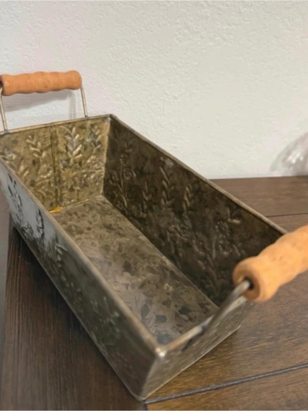 Source Unknown Gold Metal Serving Caddy with Wood Handles